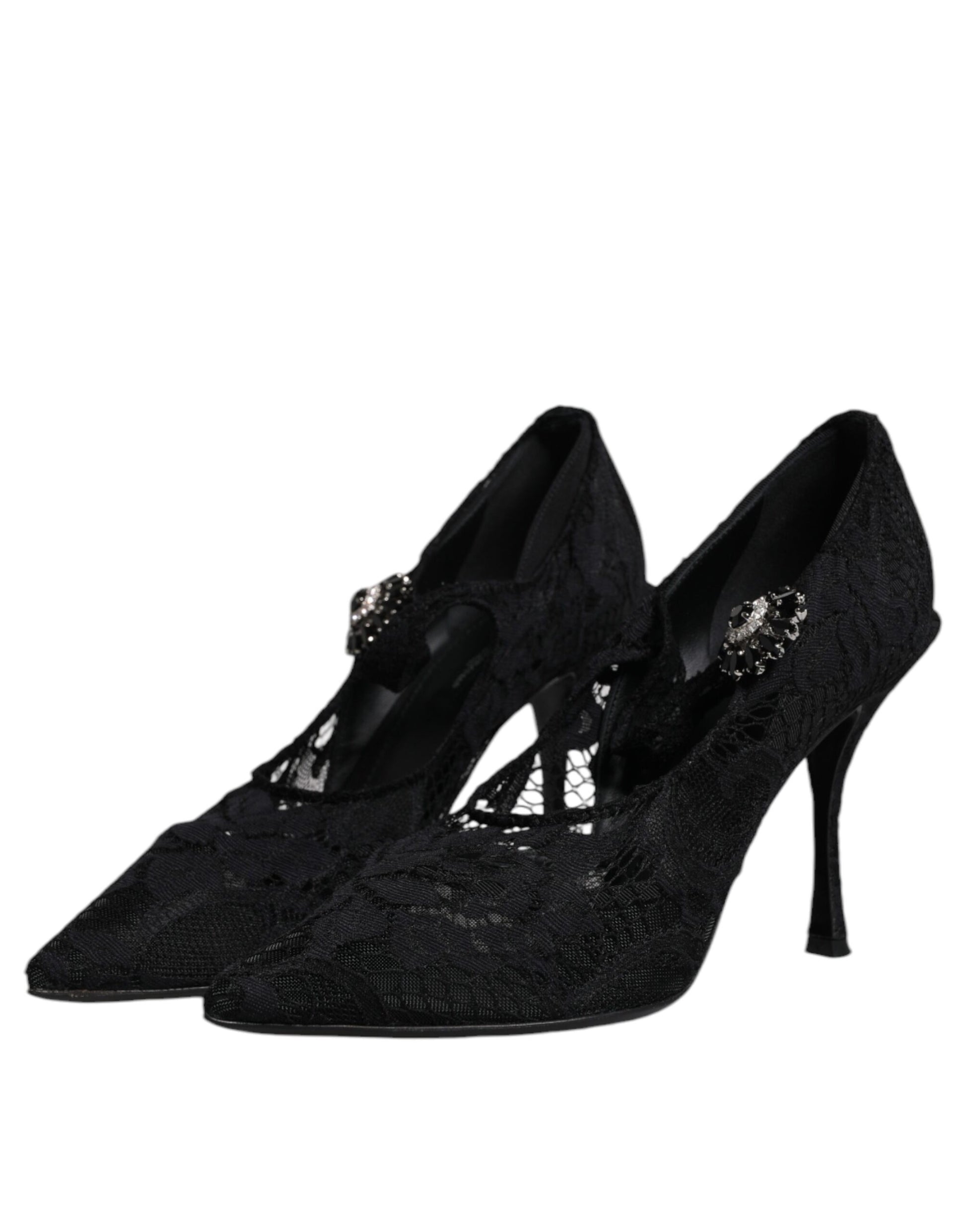 Black Lace Crystals Mary Jane Pumps Shoes