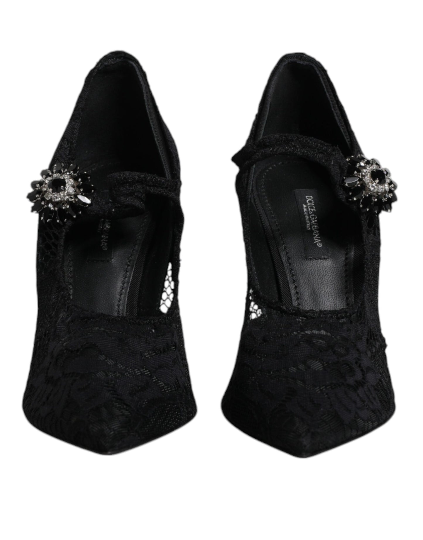 Black Lace Crystals Mary Jane Pumps Shoes