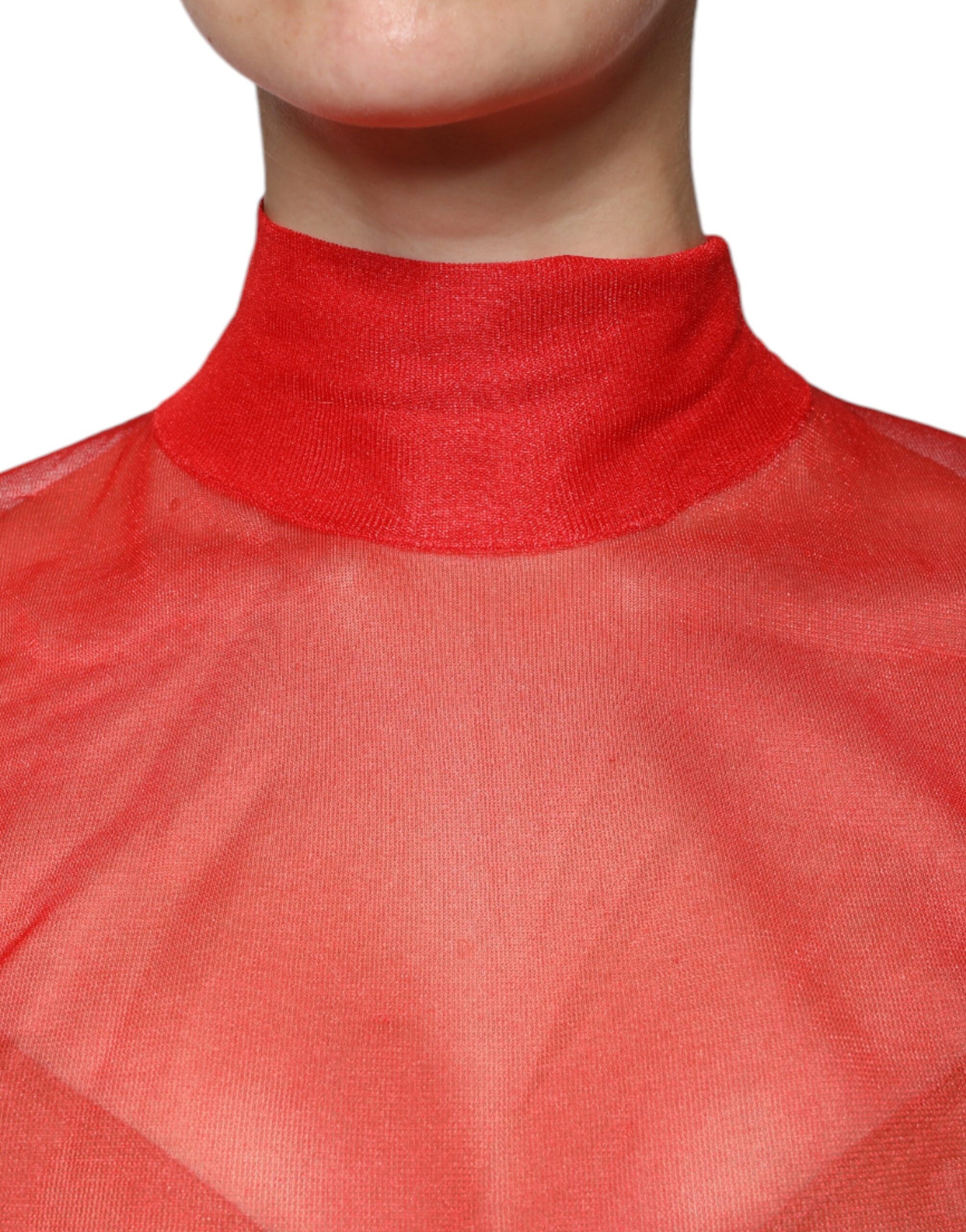 Blusa de manga larga con cuello alto de malla roja