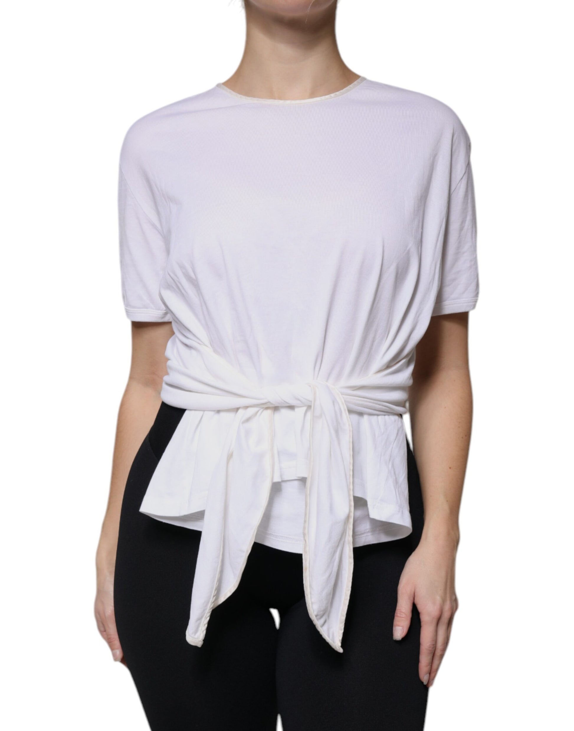 White Cotton Silk Round Neck Wrap Blouse Top