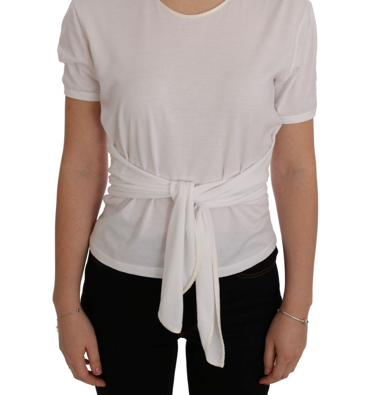 Elegant White Wrap Blouse with Crystal Accents