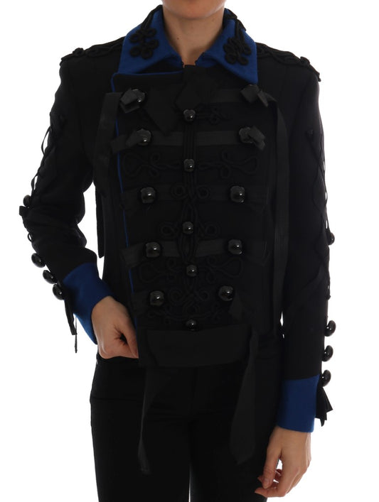 Chaqueta corta tipo gabardina elegante en negro y azul