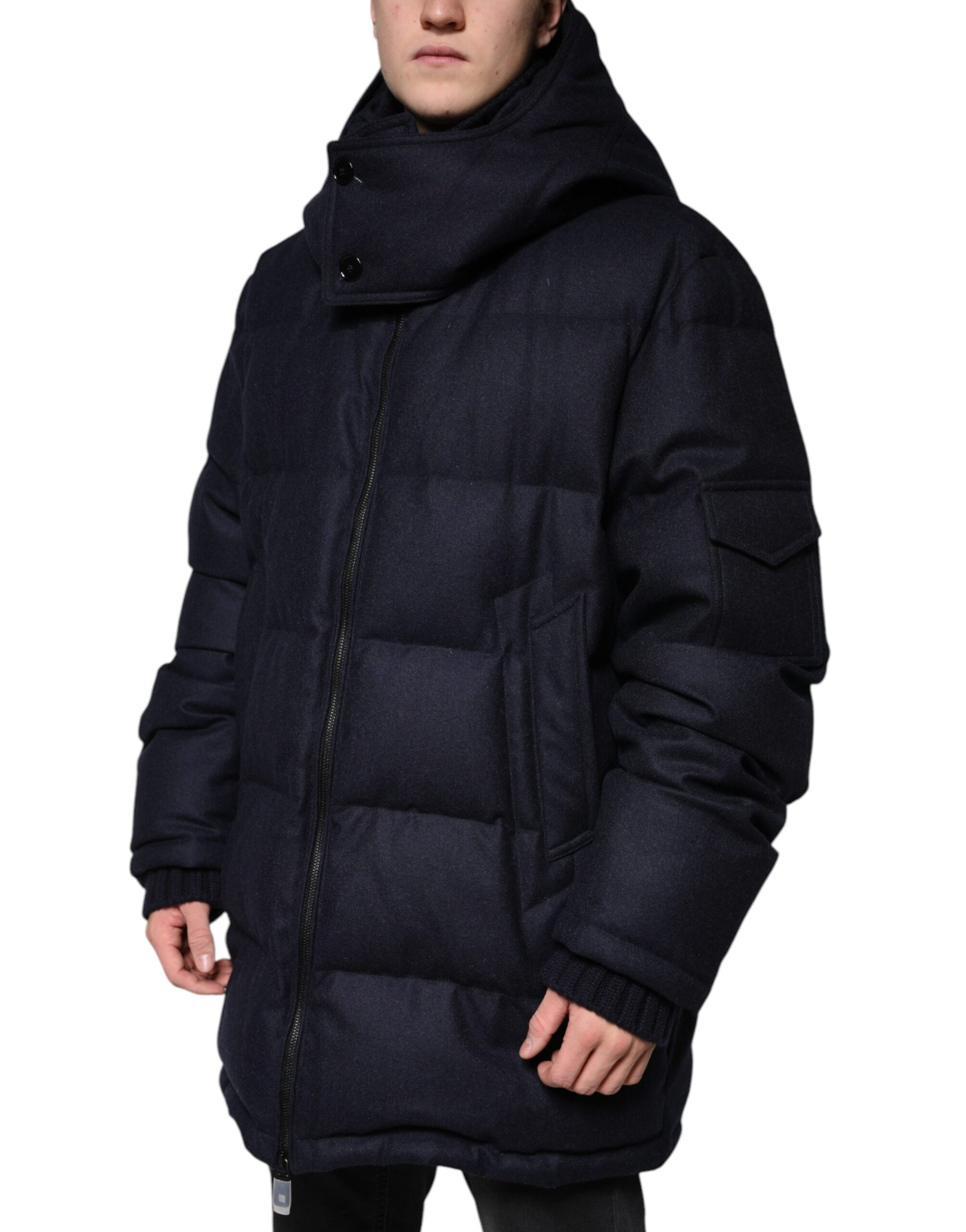 Negro de nylon con capucha Puffer Hombres Abrigo Chaqueta