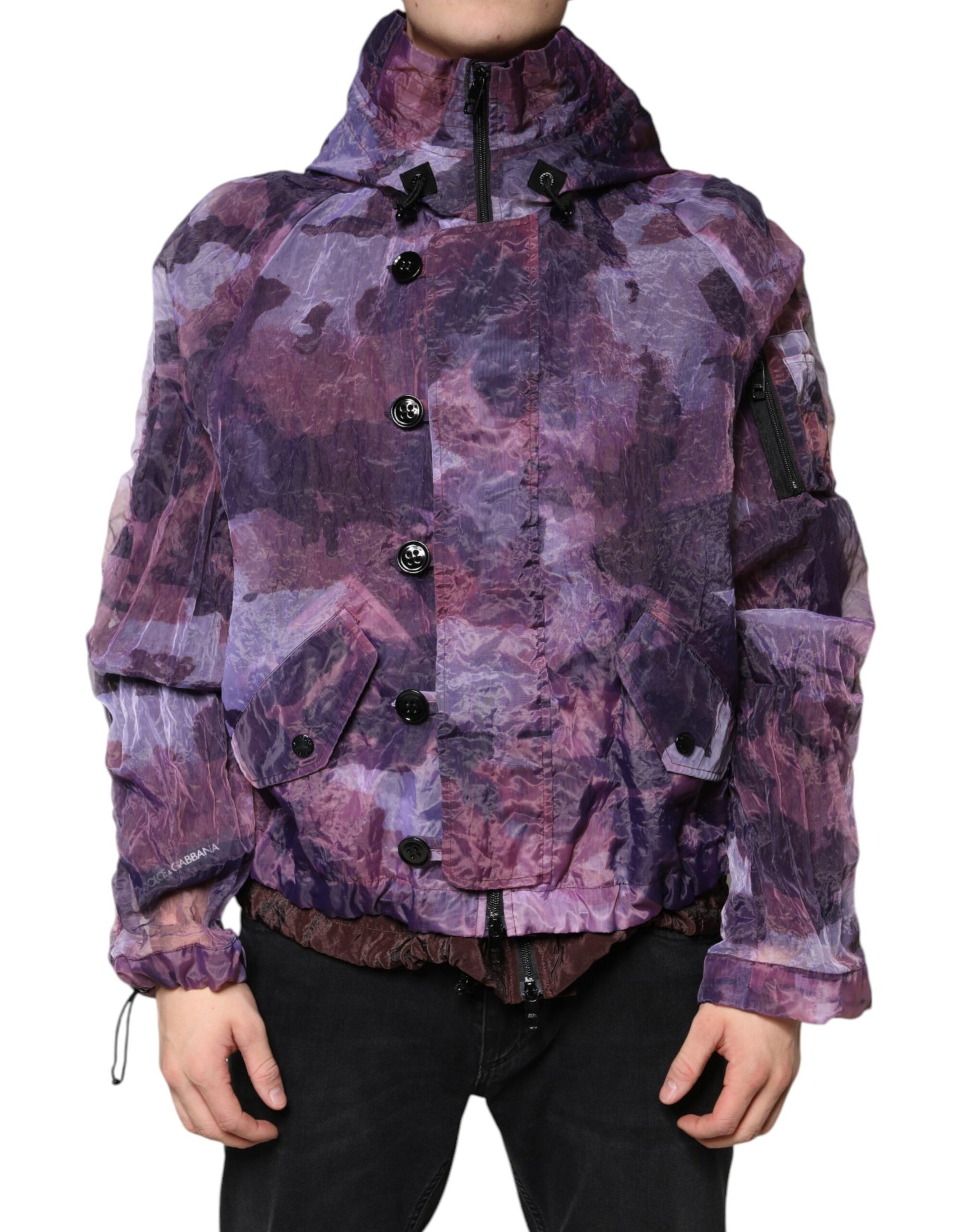 Purple Camouflage Hooded Men Blouson Jacket