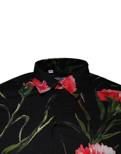 Black Floral Cotton Formal Men Dress Shirt