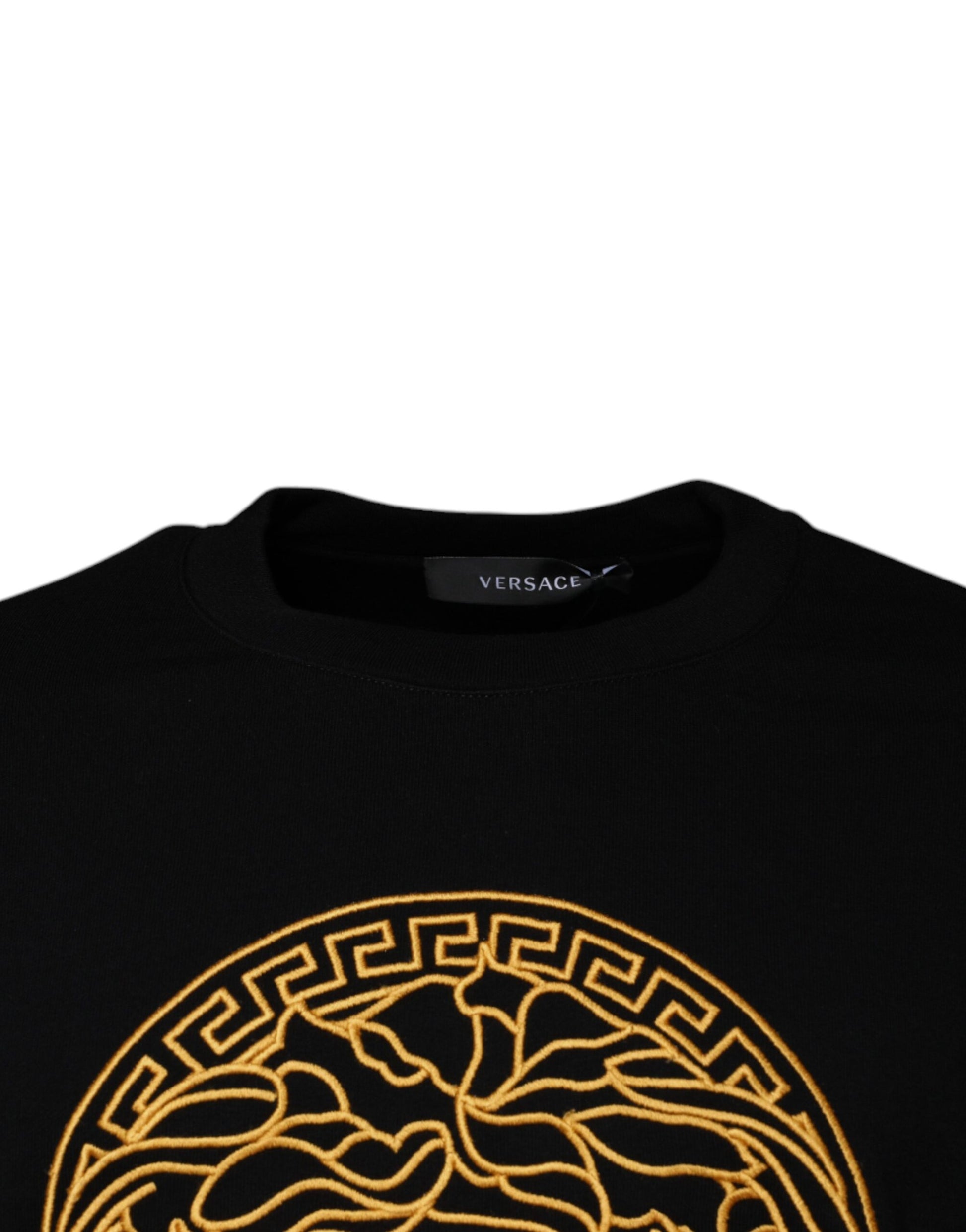 Black Medusa Embroidery Crew Neck Pullover Sweater