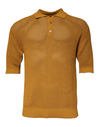 Brown Perforated Collared Short Sleeves T-shirt