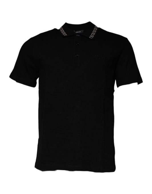 Camiseta de manga corta Polo con cuello de viscosa negro