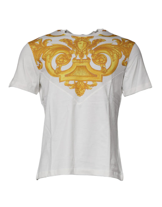 Camiseta blanca de algodón con estampado de Medusa y cuello redondo