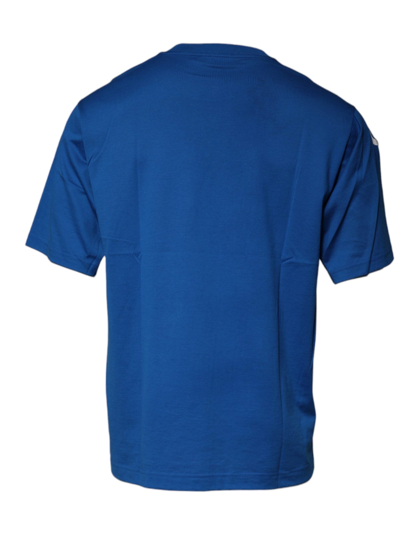 Blue Logo Print Cotton Men Crew Neck T-shirt