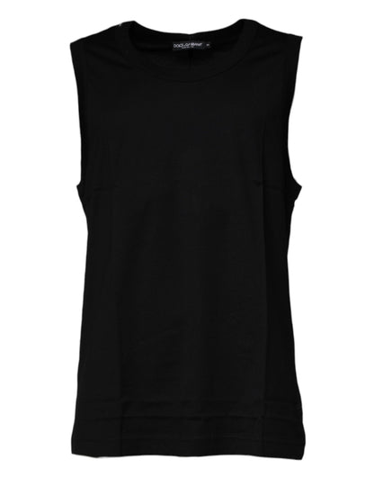 Black Cotton Round Neck Sleeveless T-shirt