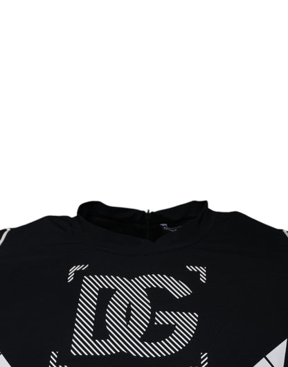 Black Graphic Print Nylon Crew Neck T-shirt