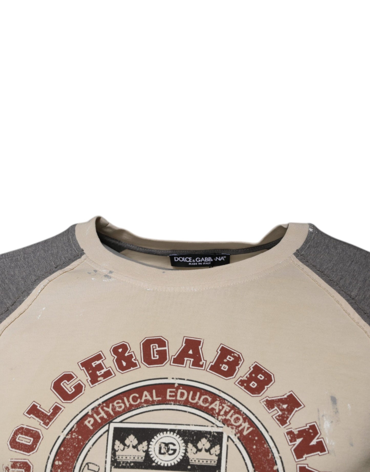 Beige Gray Graphic Print Cotton Crew Neck T-shirt