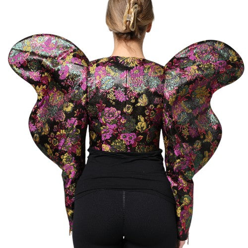 Multicolor Floral Jacquard Cropped Jacket