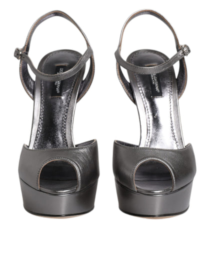 Silver Leather Platform Heels Sandals Shoes