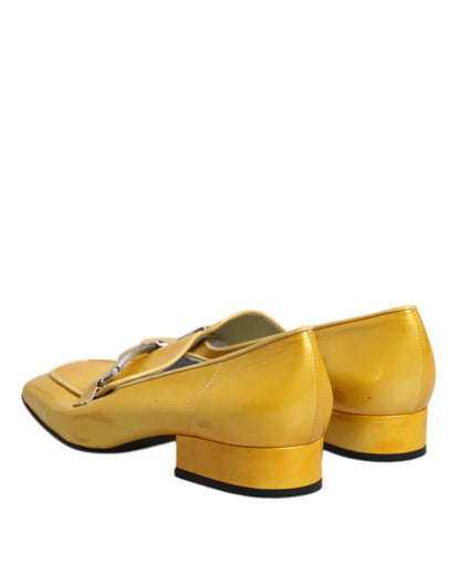 Yellow Leather Logo Plaque Slip On Mocassin Shoes