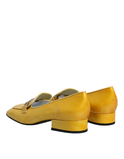 Yellow Leather Logo Plaque Slip On Mocassin Shoes