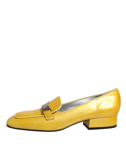 Yellow Leather Logo Plaque Slip On Mocassin Shoes