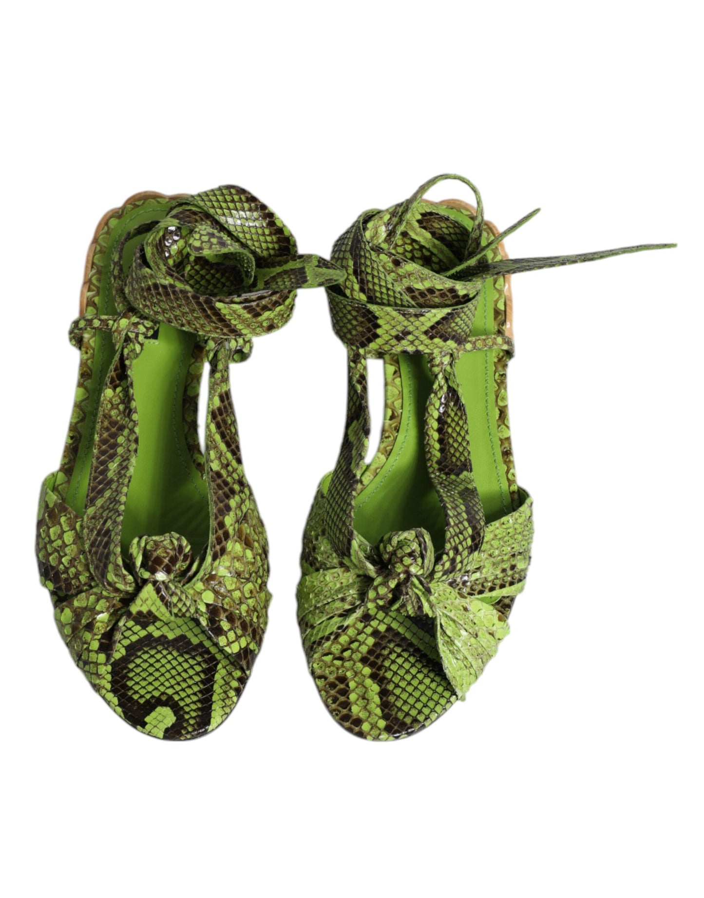 Green Animal Print Ankle Wrap Sandals Shoes