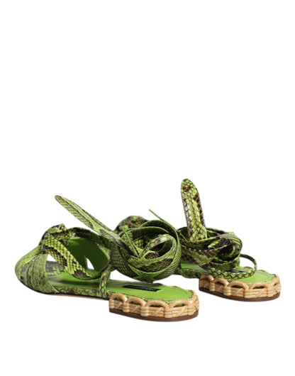 Green Animal Print Ankle Wrap Sandals Shoes