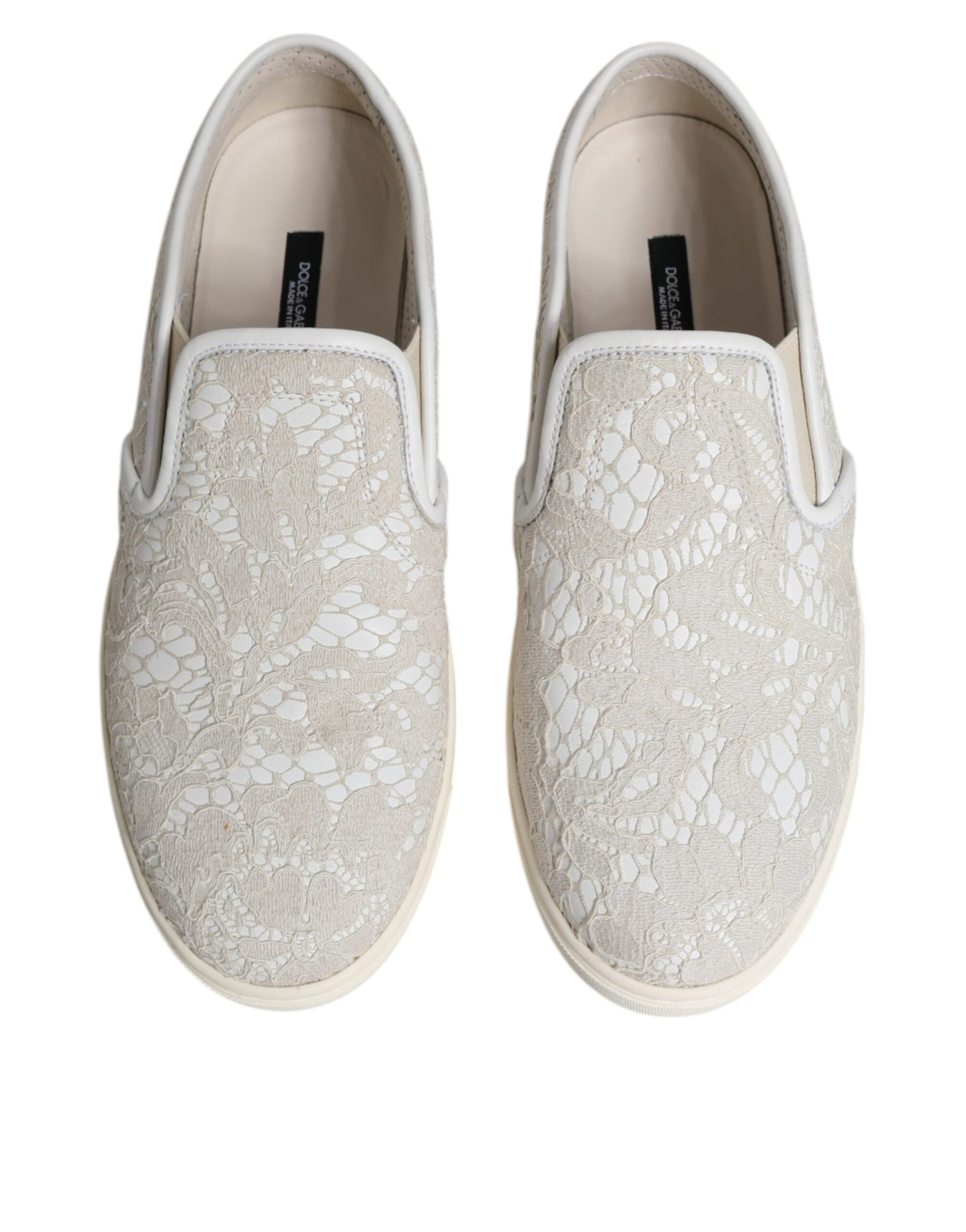 White Floral Lace Slip On Loafers Shoes