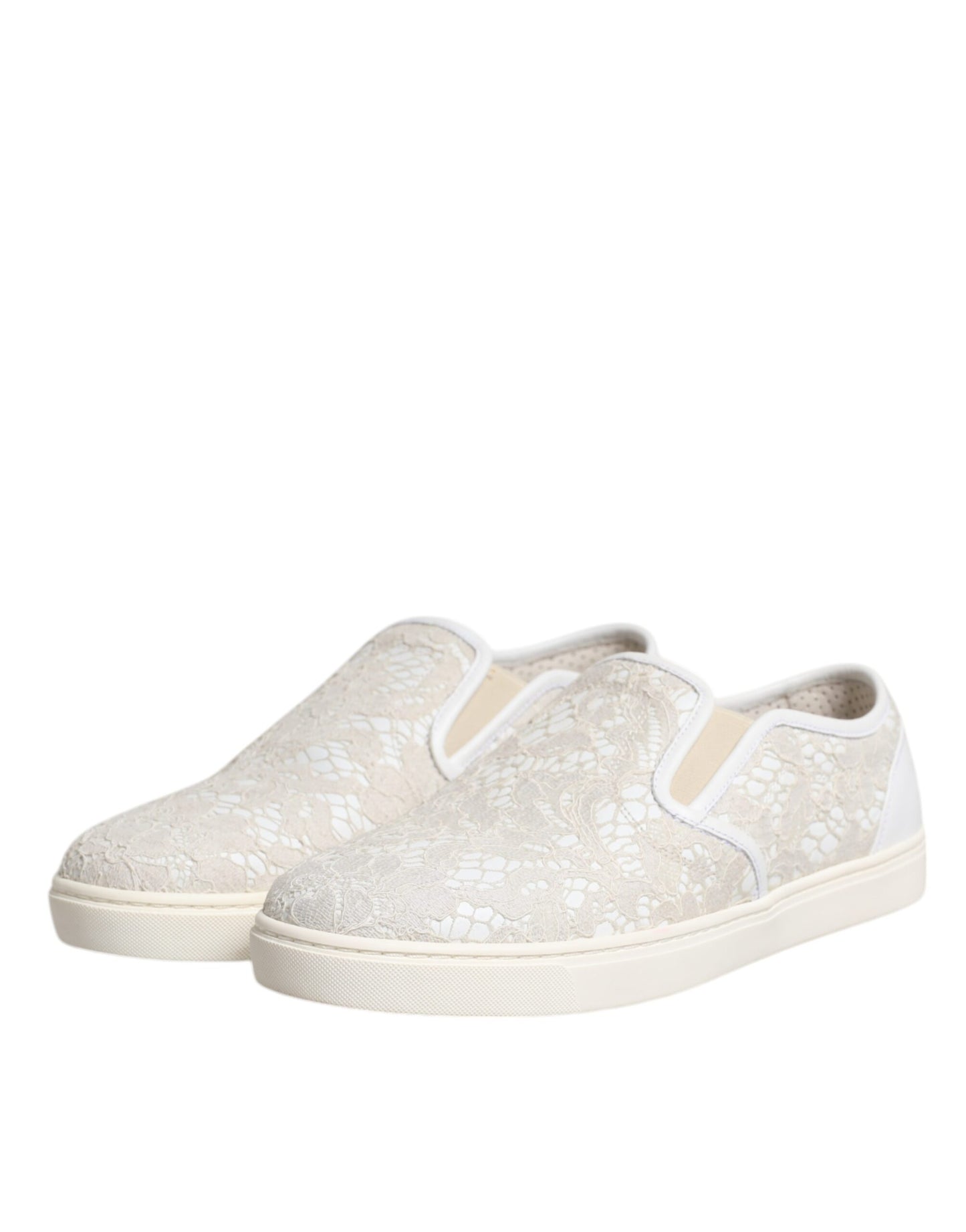 White Floral Lace Slip On Loafers Shoes