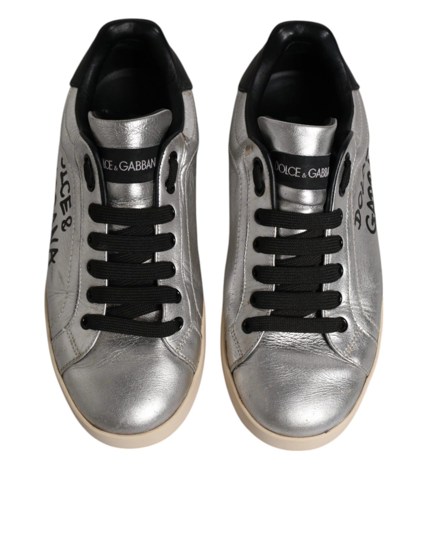 Silver Calf Leather Portofino Sneakers Shoes