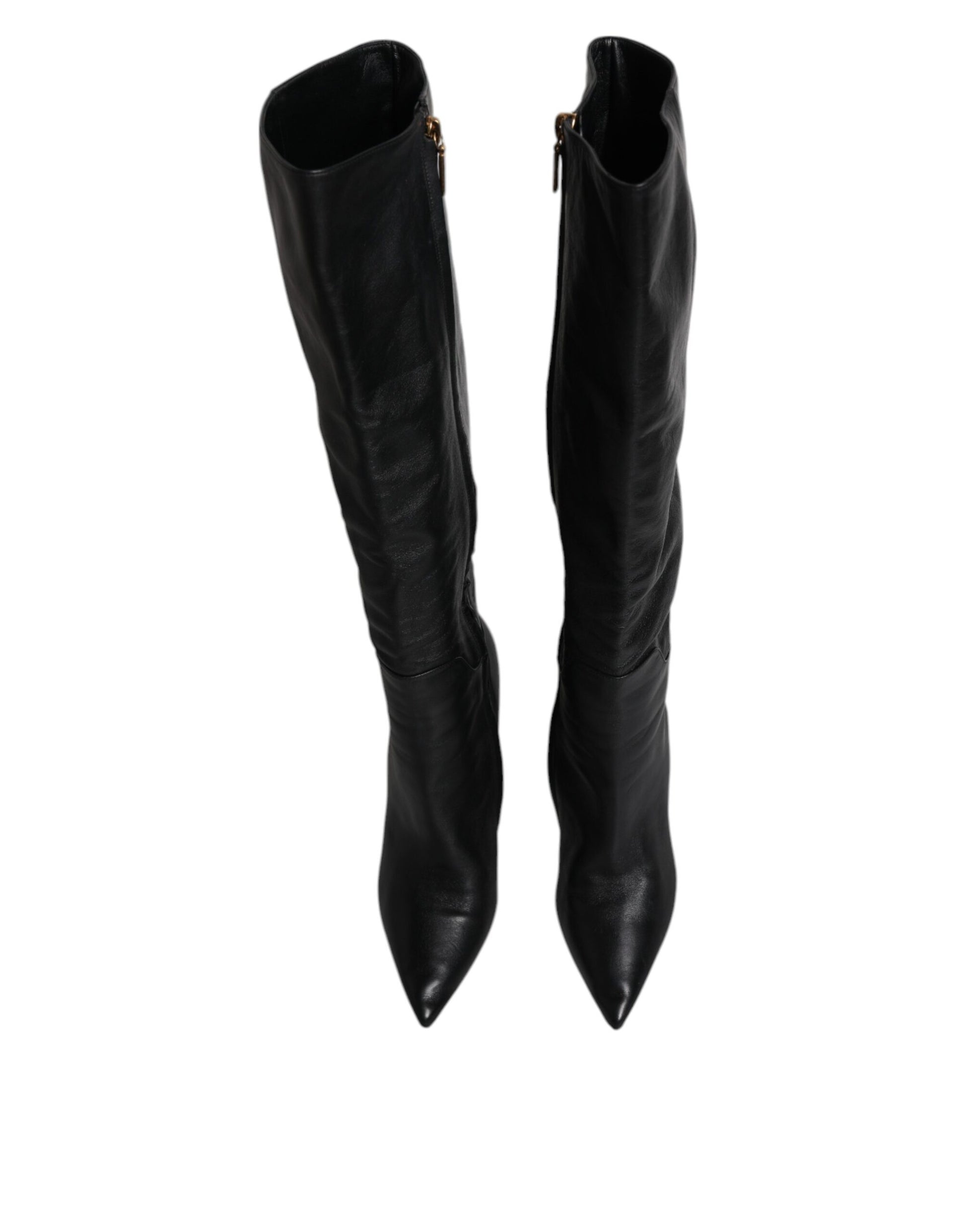 Black Leather Heels Knee High Boots Shoes