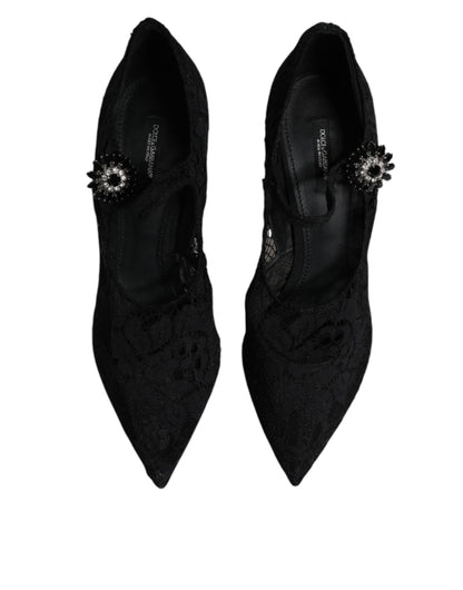 Black Lace Crystals Mary Jane Pumps Shoes