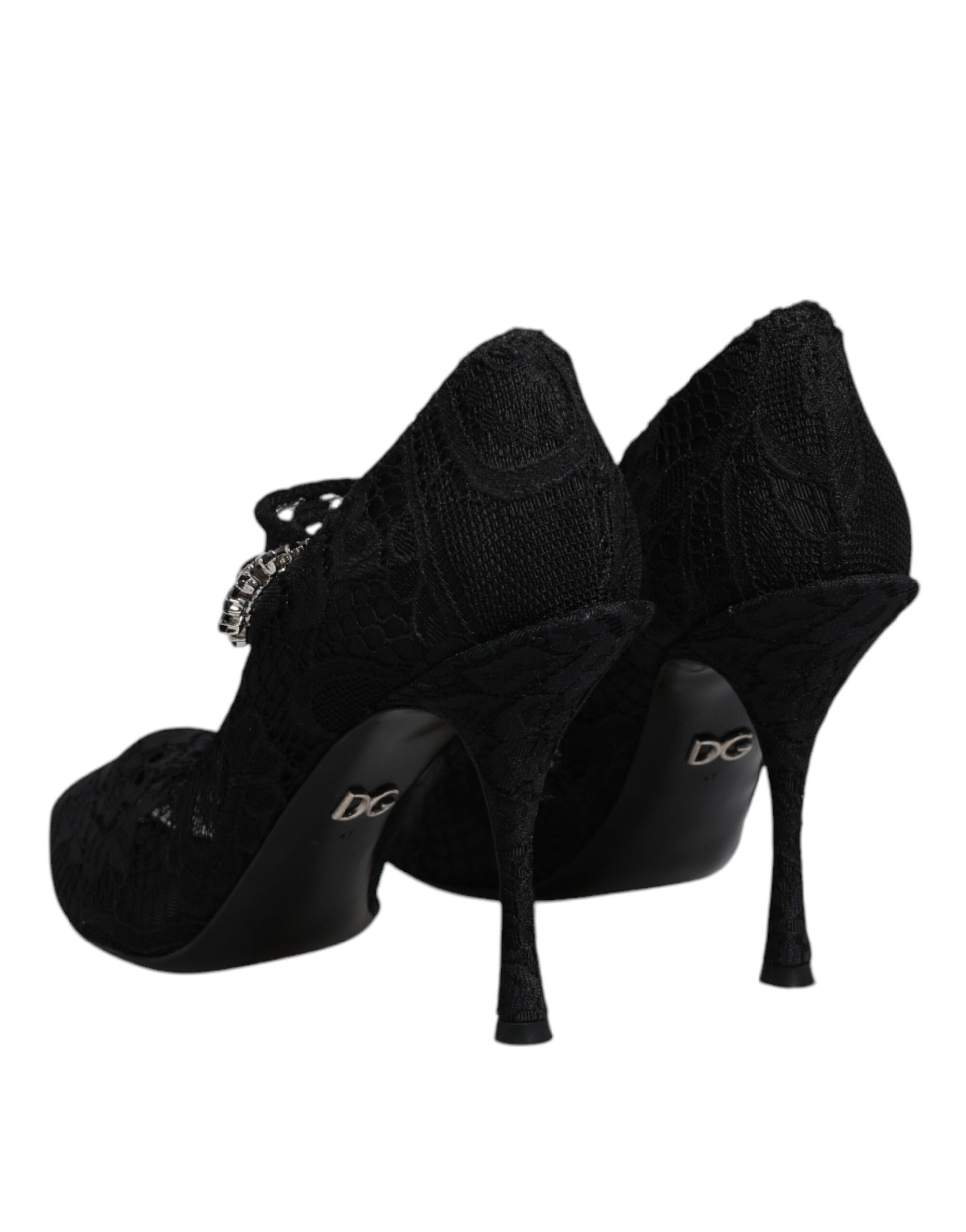 Black Lace Crystals Mary Jane Pumps Shoes