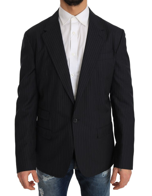 Elegant Slim Fit Striped Wool Silk Blazer