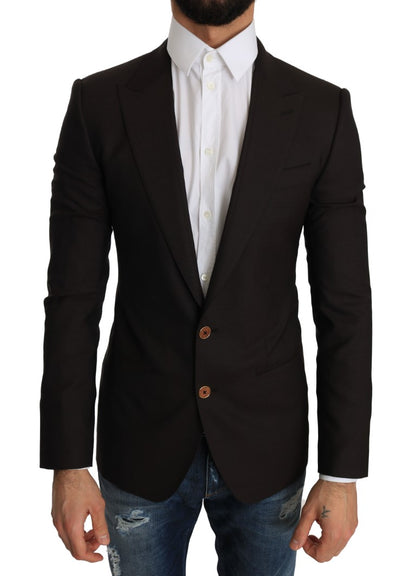 Sleek Slim Brown Virgin Wool Blazer Jacket