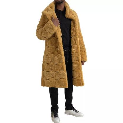 Yellow Wool Long Teddy Coat Jacket