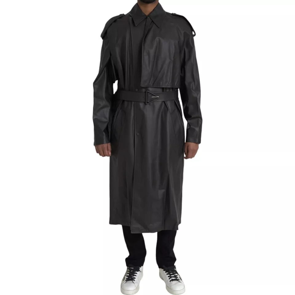 Negro de cuero de los hombres impermeable Trenchcoat Chaqueta