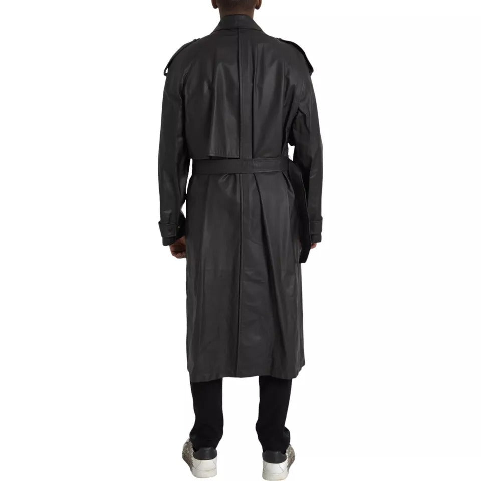 Negro de cuero de los hombres impermeable Trenchcoat Chaqueta