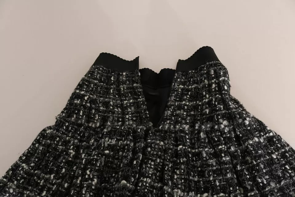 Black Check Flounce Detailed Wool Mini Skirt