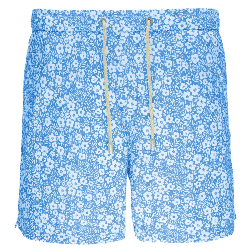 Light Blue Polyester Men Swim Trunk