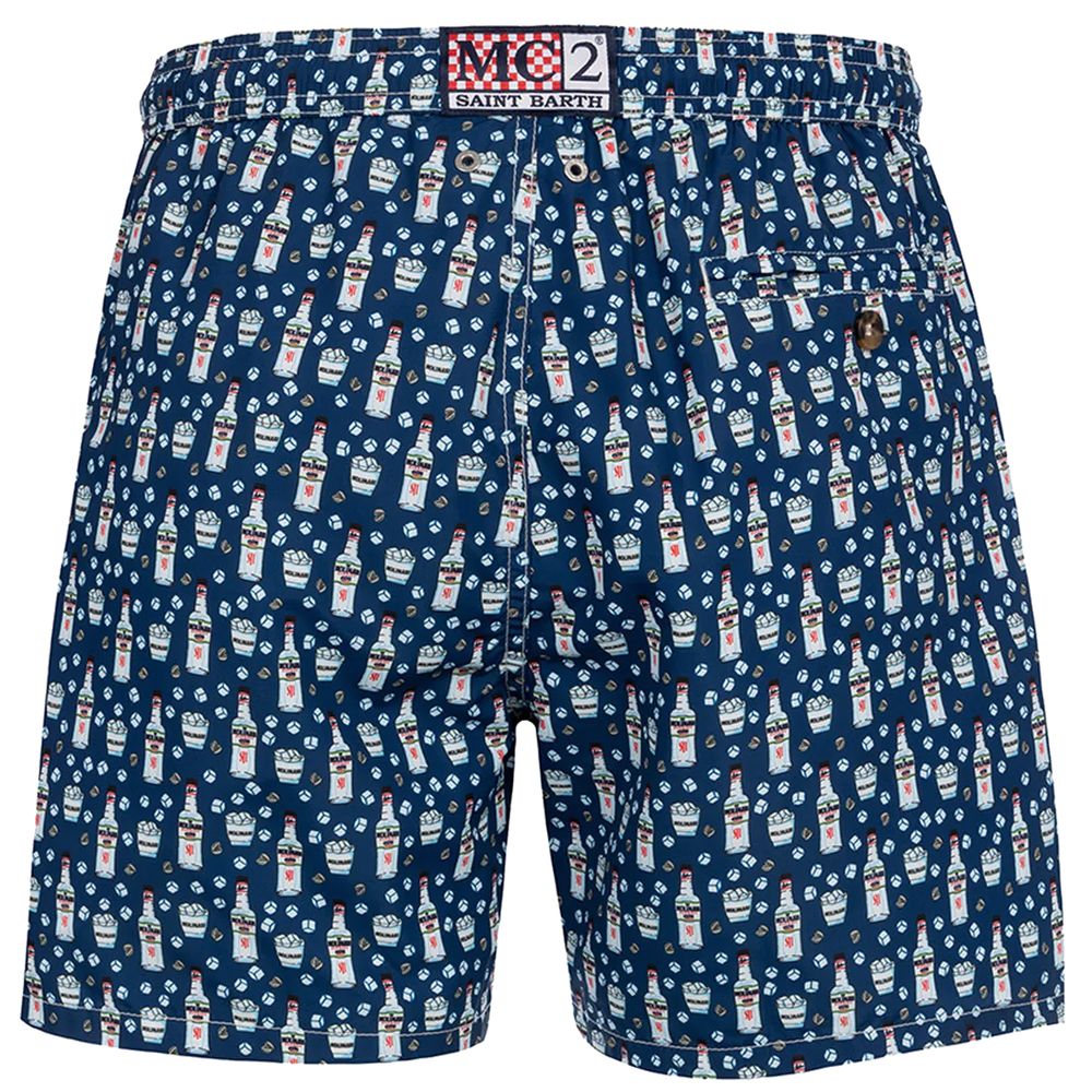 Blue Polyester Men Swim Trunk