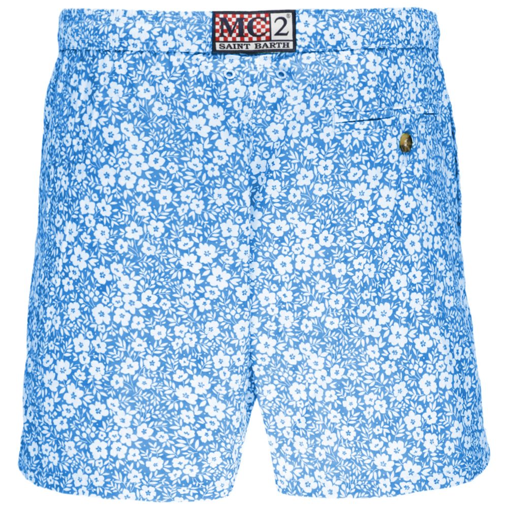 Light Blue Polyester Men Swim Trunk