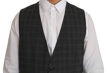 Elegant Checkered Wool Vest for the Urbane Man