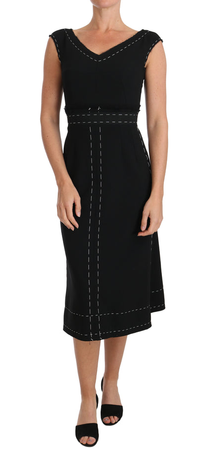 Elegant Black Sheath Wool Dress