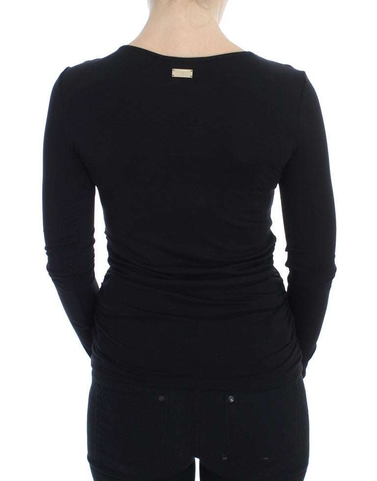 Elegant V-Neck Black Viscose Blend Sweater