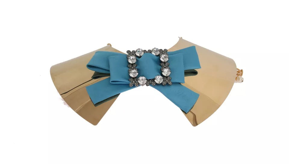 Gold Bow Crystal Embellished Runway Collar Necklace