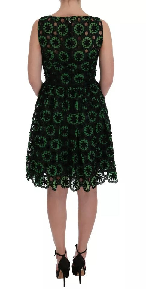 Green Floral Ricamo A-Line Shift Dress