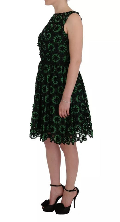 Green Floral Ricamo A-Line Shift Dress