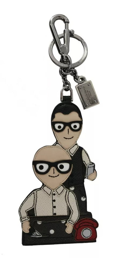 Silver Leather Dominico Stefano #DGFAMILY Logo Badge Keychain