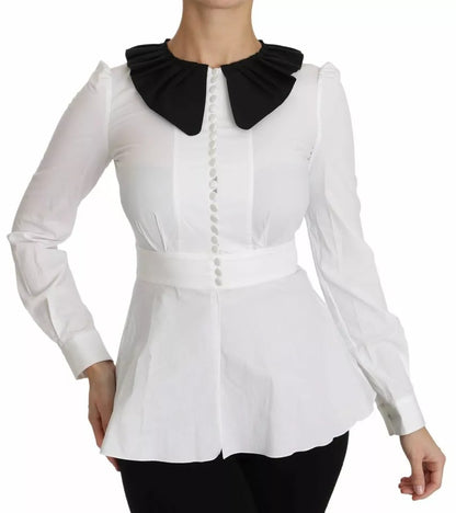 Black White Decorative Buttons Tops Shirt Blouse