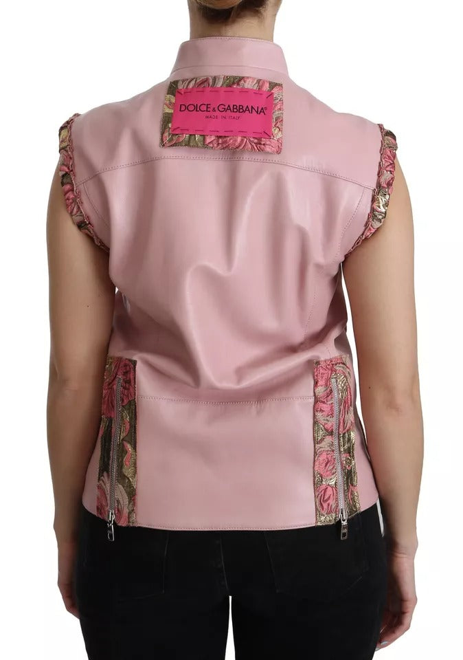 Pink Leather Sleeveless Vest Jacket Blouse