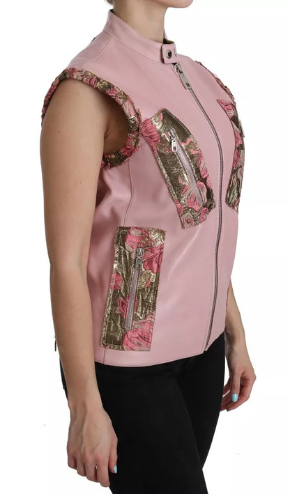 Pink Leather Sleeveless Vest Jacket Blouse