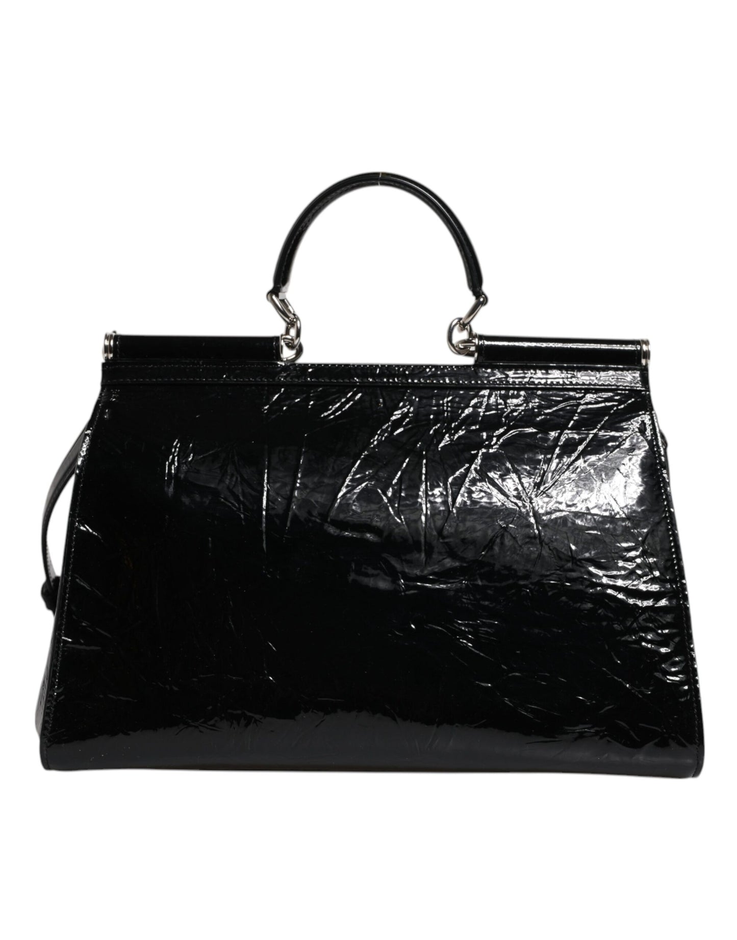 Black Leather SICILY Logo Top Handle Shoulder Bag